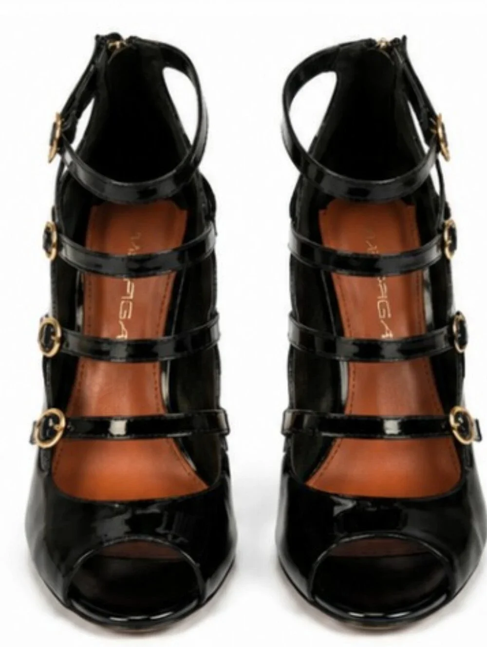 Via Spiga black patent leather peep-toe gladiator pumps Size 9